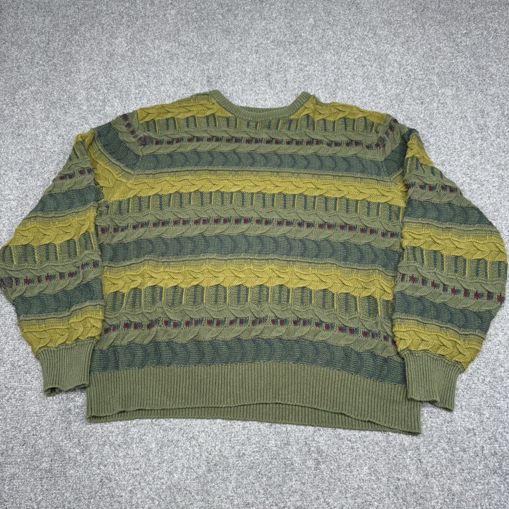Cotton On Men's Garage Knit Sweater, Green, Taupe Pattern, XL Coogi 3D Knit